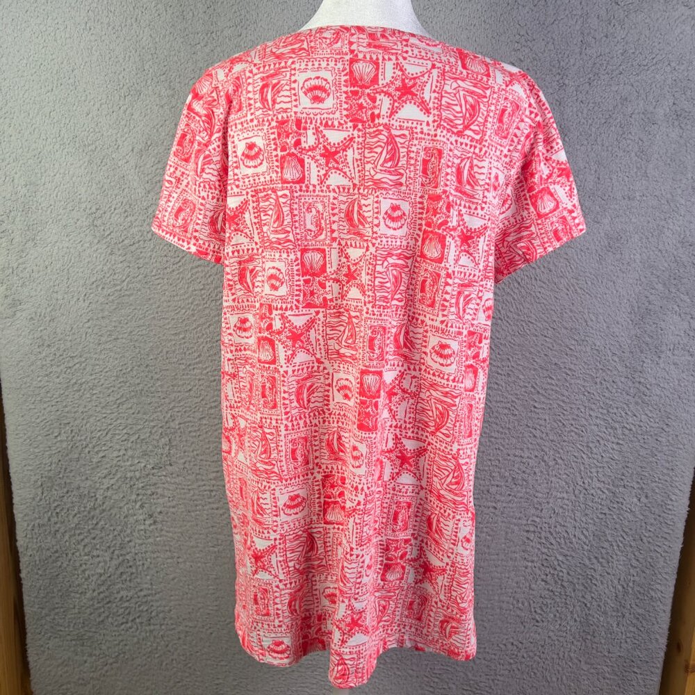 Lilly Pulitzer Etta Top Womens Large Multicolor Scoop Neck Boat Seashells Preppy - Picture 2 of 6
